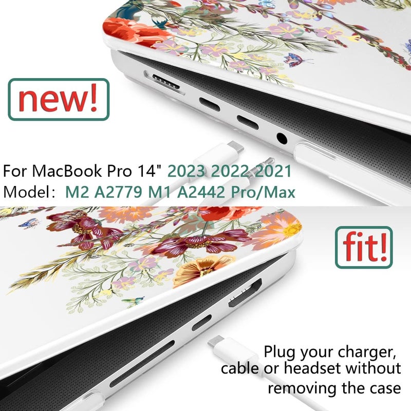 DONGKE Case for M5 MacBook Pro 14 inch 2025 2024-2021 M4 M3 M2 M1, Plastic Hard Shell Cover Compatible with A3434 A3112 A3401 A3185 A2992 A2779 A2442 Retina XDR Display & Touch ID, Floral Illustration - Image 2